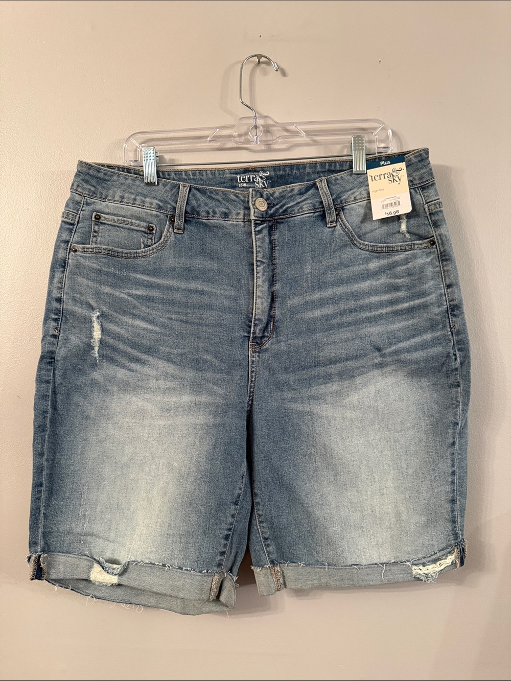 Terra & Sky Faded Blue Distressed Denim Shorts